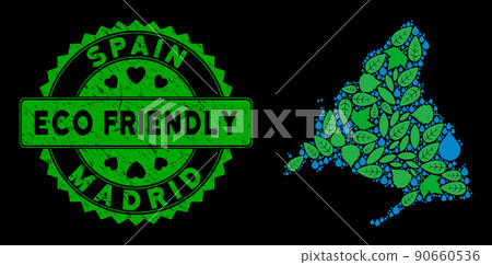 Vector Eco Green Composition Madrid Province Map and ECO FRIENDLY Grungy Stamp Seal 90660536