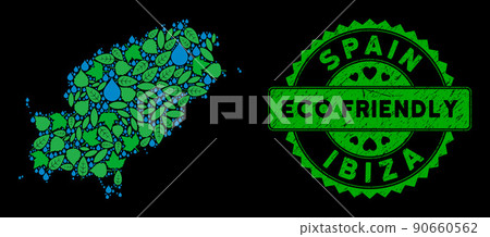 Vector Eco Green Collage Ibiza Island Map and ECO FRIENDLY Grunge Stamp Seal Vector Eco Green Collage Ibiza Island Map and ECO FRIENDLY Grunge Stamp Seal 90660562