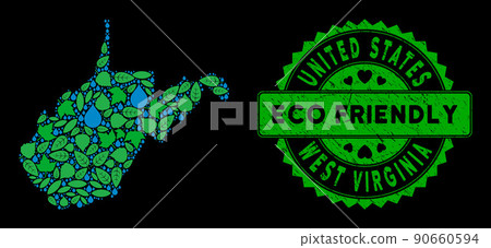 Vector Eco Green Collage West Virginia State Map and ECO FRIENDLY Distress Stamp Seal 90660594