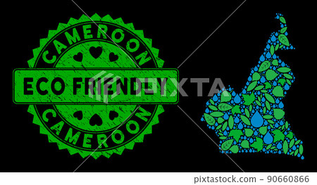 Vector Eco Green Mosaic Cameroon Map and ECO FRIENDLY Grungy Seal 90660866