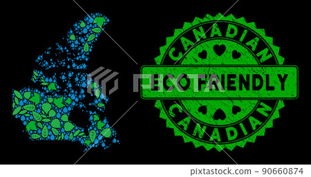 Vector Eco Green Composition Canada V2 Map and ECO FRIENDLY Distress Stamp 90660874