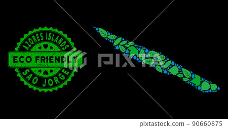 Vector Eco Green Composition Sao Jorge Island Map and ECO FRIENDLY Scratched Seal 90660875