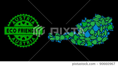 Vector Eco Green Composition Austria Map and ECO FRIENDLY Grungy Seal 90660967