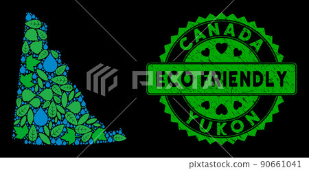 Vector Eco Green Composition Yukon Province Map and ECO FRIENDLY Grungy Seal 90661041