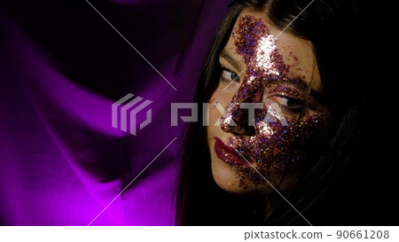 Festive makeup Fashion teen girl beauty women shining glitter, people, beauty and cosmetics purple background Festive makeup Fashion teen girl beauty women shining glitter, people, beauty and cosmetics purple background 90661208