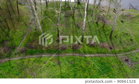 The fields were shot by a copter on Forests, lakes and rivers are located in the background 90661328