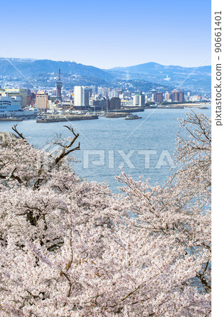 Ryokoku橋上的櫻花和別府市 Ryokoku橋上的櫻花和別府市 90661401