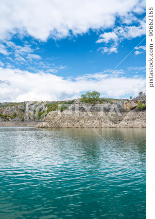 Meanders at rocky river Uvac gorge on sunny day, southwest Serbia. 90662168
