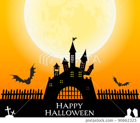 Halloween banner (common to PC smartphones), castles and bats, full moon and graveyard 90662325