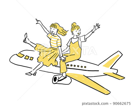 Girls on an airplane leaving for a two-person trip 90662675