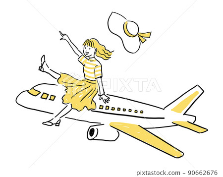 Girl on an airplane leaving for a trip Girl on an airplane leaving for a trip 90662676