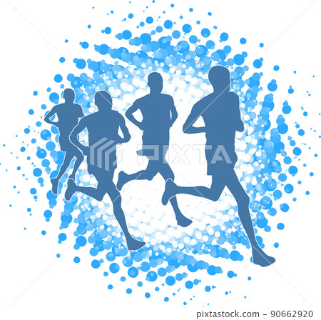 runners silhouettes over  halftone  splash bacground - vector artwork 90662920