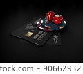 3d Rendering of casino gold chips and black play cards with bank card 90662932
