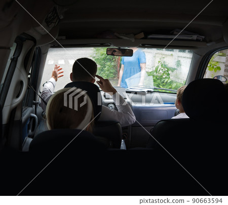 Angry car driver yelling at pedestrian 90663594