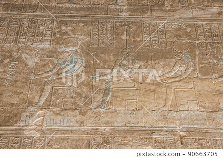 Bas-reliefs of the ancient Temple of Horus in Edfu, Egypt Bas-reliefs of the ancient Temple of Horus in Edfu, Egypt 90663705