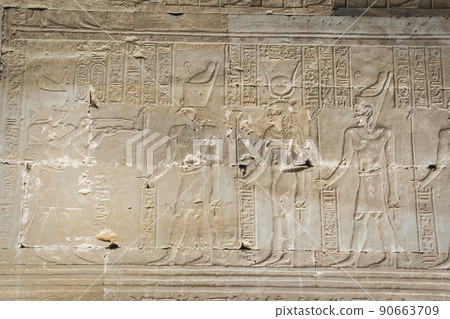 Bas-reliefs of the ancient Temple of Horus in Edfu, Egypt Bas-reliefs of the ancient Temple of Horus in Edfu, Egypt 90663709