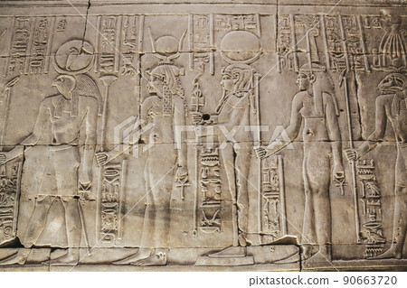 Bas-reliefs of the ancient Temple of Horus in Edfu, Egypt Bas-reliefs of the ancient Temple of Horus in Edfu, Egypt 90663720