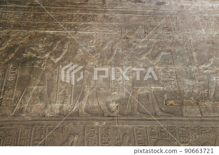 Bas-reliefs of the ancient Temple of Horus in Edfu, Egypt Bas-reliefs of the ancient Temple of Horus in Edfu, Egypt 90663721