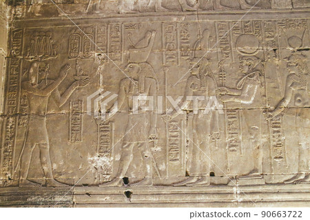 Bas-reliefs of the ancient Temple of Horus in Edfu, Egypt Bas-reliefs of the ancient Temple of Horus in Edfu, Egypt 90663722