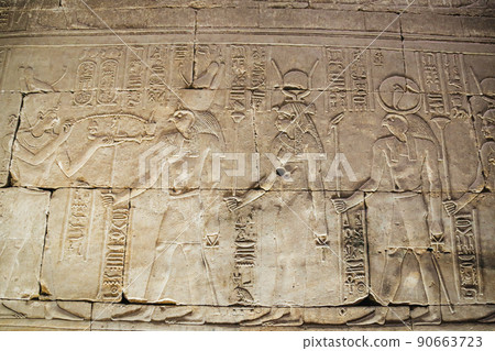 Bas-reliefs of the ancient Temple of Horus in Edfu, Egypt Bas-reliefs of the ancient Temple of Horus in Edfu, Egypt 90663723