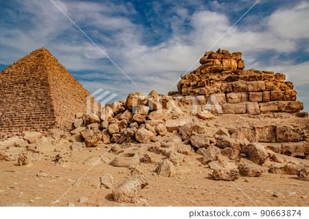Ancient Pyramid of Mycerinus, Menkaura and the Pyramids of the Queens Menkaurev Giza, Egypt 90663874