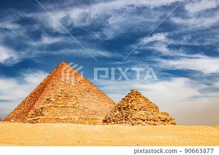Ancient Pyramid of Mycerinus, Menkaura and the Pyramids of the Queens Menkaurev Giza, Egypt 90663877