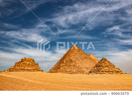 Ancient Pyramid of Mycerinus, Menkaura and the Pyramids of the Queens Menkaurev Giza, Egypt 90663879