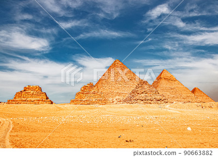 Ancient Great Pyramids at Giza, Cairo, Egypt 90663882