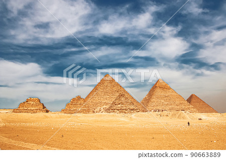 Ancient Great Pyramids at Giza, Cairo, Egypt 90663889