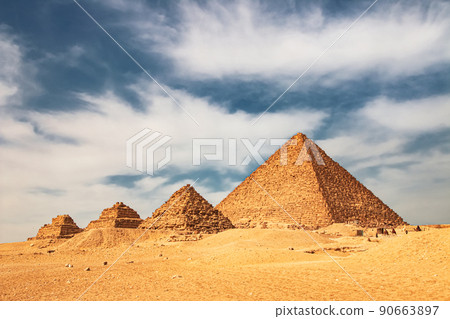 Ancient Pyramid of Mycerinus, Menkaura and the Pyramids of the Queens Menkaurev Giza, Egypt 90663897