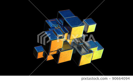 Abstract Metallic shape with colorful reflections 3d render Abstract Metallic shape with colorful reflections 3d render 90664094