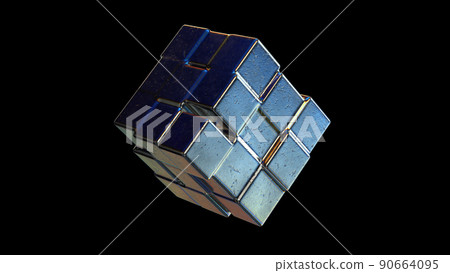 Abstract Metallic shape with colorful reflections 3d render Abstract Metallic shape with colorful reflections 3d render 90664095