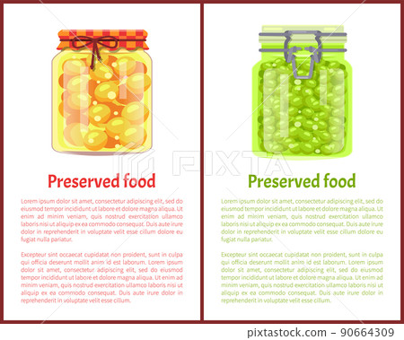Preserved Food Poster Pea and Olives in Glass Jars 90664309