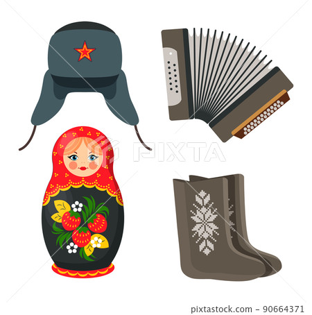Doll and Winter Hat Russian Vector Illustration 90664371