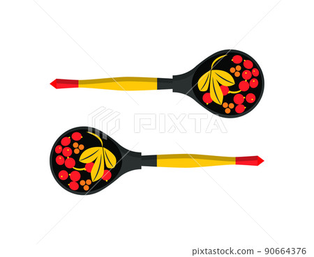 Wooden Decorated Spoons Set Vector Illustration 90664376