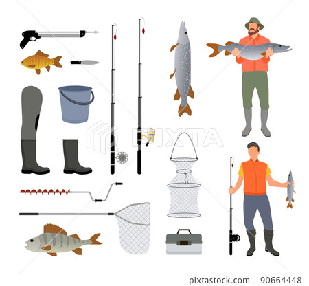 Fishing Tools Isolated on White Background Banner 90664448