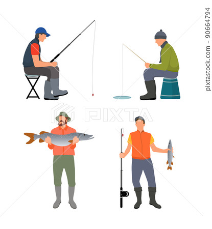Sitting and Standing Fishermen Colorful Poster 90664794