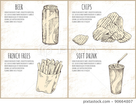 Beer and Chips Skecthes Set Vector Illustration Beer and Chips Skecthes Set Vector Illustration 90664807