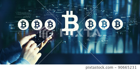 Bitcoin theme with person using smartphone 90665231