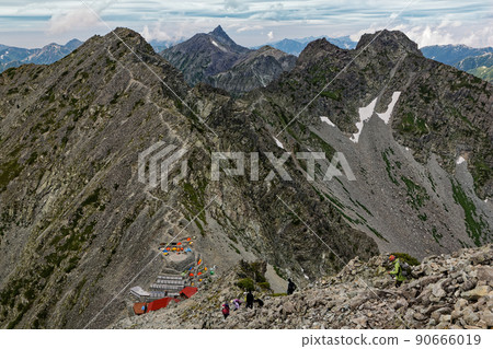 從奧穗高嶽山脊線看到的穗高嶽山莊和八里岳 從奧穗高嶽山脊線看到的穗高嶽山莊和八里岳 90666019