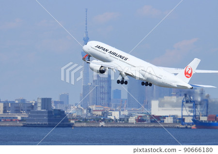 Passenger plane taking off; passenger plane rising 90666180