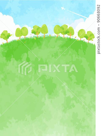 Cute hand drawn hill and forest landscape illustration 90668092