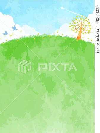 Hill, tree and sky landscape illustration Hill, tree and sky landscape illustration 90668093
