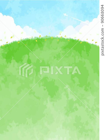 Simple mountain meadow and blue sky landscape illustration 90668094