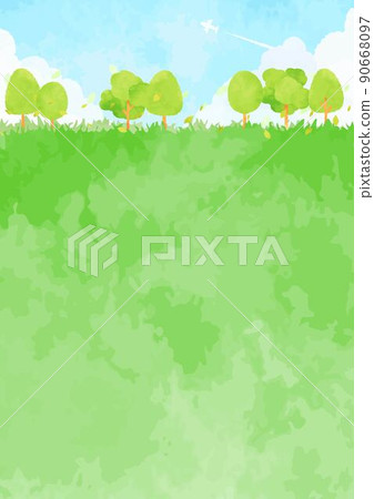 Landscape illustration of gentle trees and meadows 90668097