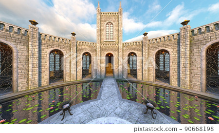 The courtyard of the palace with a fountain 90668198