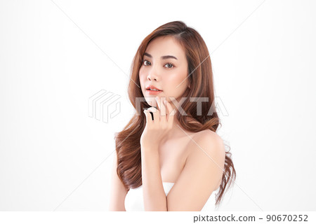 Beautiful young asian woman with clean fresh skin on white background, Face care, Facial treatment, Cosmetology, beauty and spa, Asian women portrait. 90670252