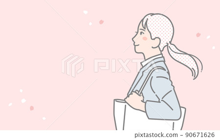 穿著西裝的女人和櫻花的矢量插圖素材 90671626