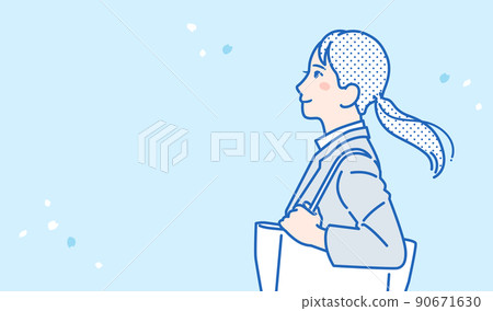 穿著西裝的女人和櫻花的矢量插圖素材 穿著西裝的女人和櫻花的矢量插圖素材 90671630
