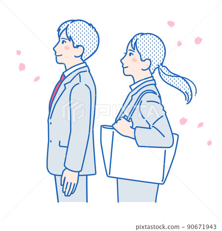 西裝和櫻花的男女矢量插圖素材 西裝和櫻花的男女矢量插圖素材 90671943